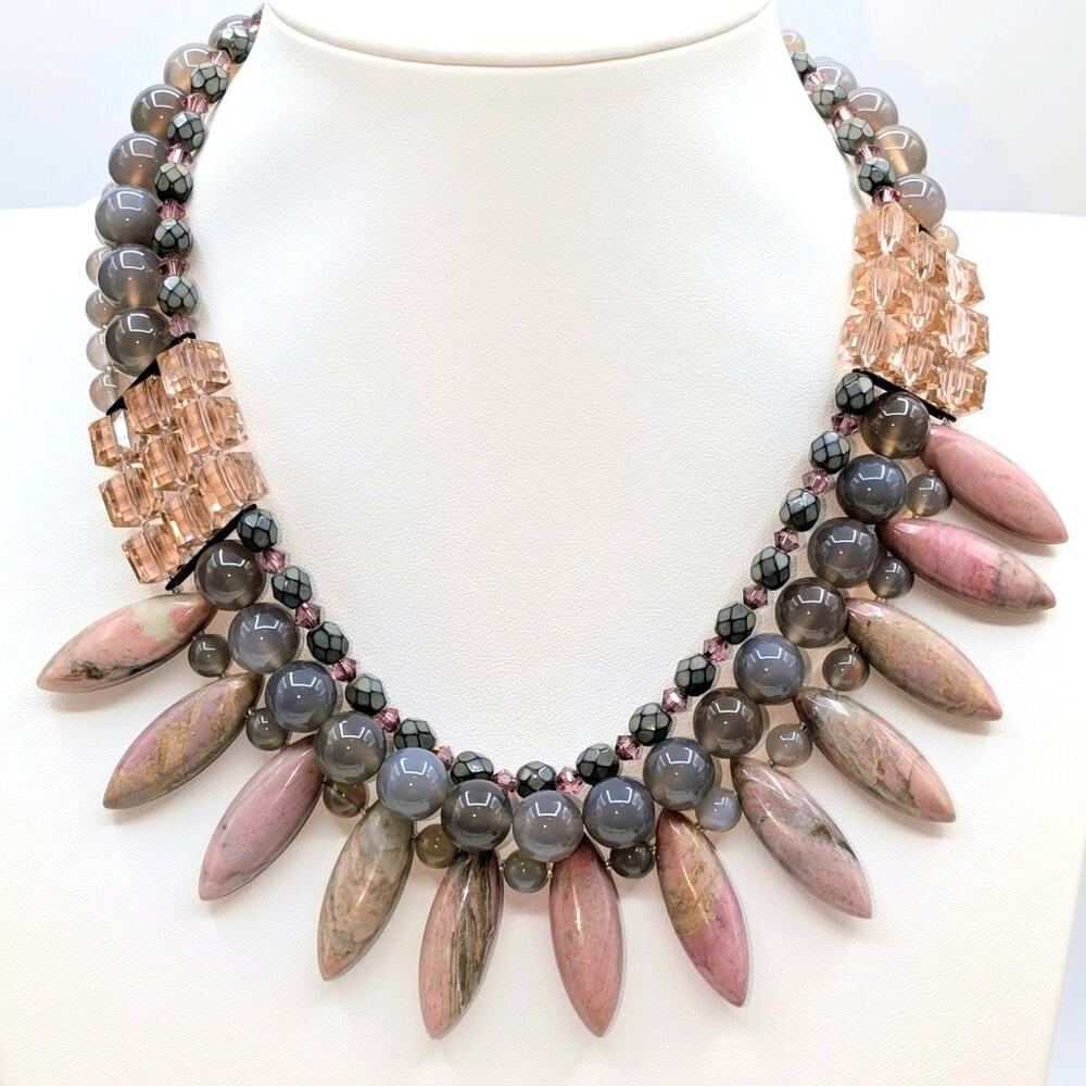 VTG Joshua Benbassat JBB Sterling 925 Stamped 16" Multi-Gem Rhodonite Necklace